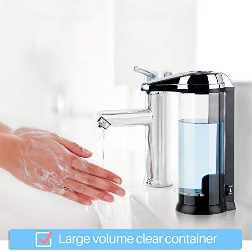 Secura 17oz Automatic Liquid Soap Dispenser, Touchless Battery Operated Hand Soap Dispenser with Adjustable Soap Dispensing Volume Control Dial, Personal Care Dispenser (Chrome) - color: Chrome, size: 500ml