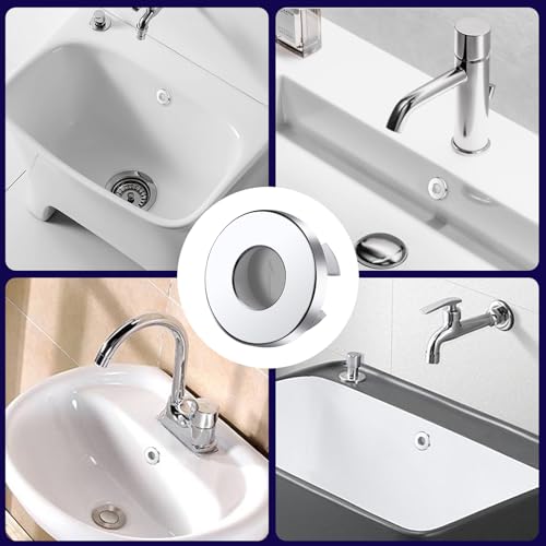 Sink Overflow Drain Cover Ring - Metal Bathroom Sink Drain Cover Round Hole Trim Ring, Anti-odor Basin Vanity Overflow Hole Cap Cover Ring Spillover Hole Insert in Cap (Chrome) - color: Chrome
