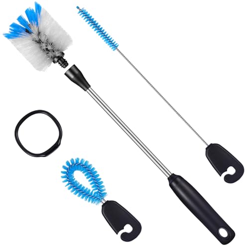 MOSOLAN 3-in-1 Stainless Steel Bottle Brush and Straw Cleaning Set, Long Handle Scrub Brush with Replaceable Head for Water Bottles, Glasswares, Mugs, Flasks, Tumblers, Vases, Flat Head - style: Flat Head