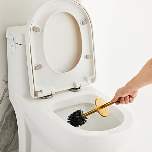 Brushed Gold Toilet Brush and Holder Set, Stainless Steel Bowl Scrubber with Replaceable Head, Luxury Bathroom Cleaning Accessory - color: Brushed Gold