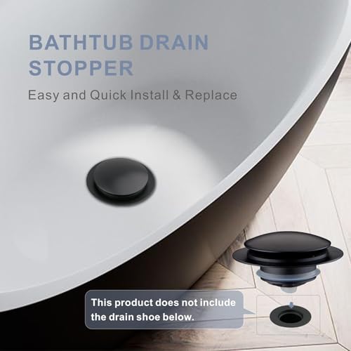 Matte Black Tub Drain Stopper, Hidrop Pop Up Universal Tub Dain Tip Toe Bathtub Drain Stopper, Fit 1.375 to 1.5 Inches, Replaces Lift and Turn, Tip-Toe and Trip Lever Drains for Tub, EZ Installation - color: Black