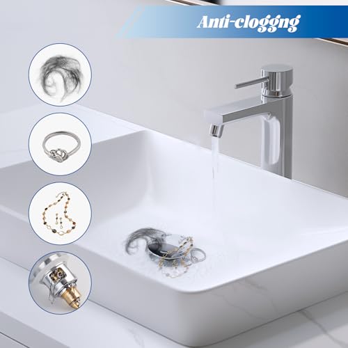 Hibbent All Metal 2 in 1 Bathroom Sink Stopper, Universal Pop Up Drain Strainer, Brass Bullet Core Push Type Sink Stopper for 1.1''~2.3'' Basin, Big Push Button, Anti Clogging Drain Filter, Chrome - color: Chrome
