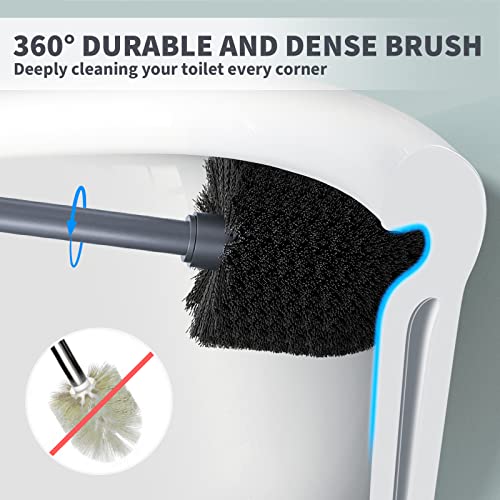 Toilet Brush, Toilet Bowl Brush with Extra Long Handle Durable Bristles Toilet Scrubber and Covered Holder for Toilet Brush Set for Bathroom Cleaning (Gray, 1 Set) - color: Gray
