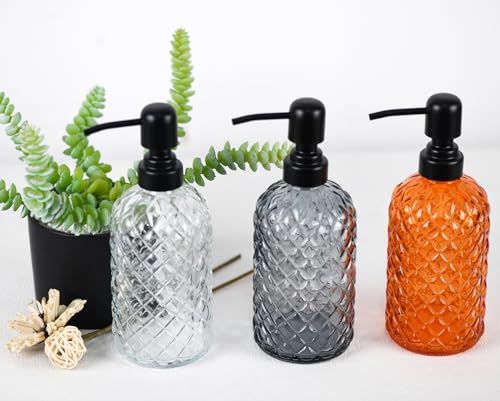 12Oz Glass Soap Dispenser with 304 Black Rustproof Stainless-Steel Pump, Refillable Glass Soap Dispenser for Kitchen, Bathroom, Farmhouse (Clear) - color: Clear