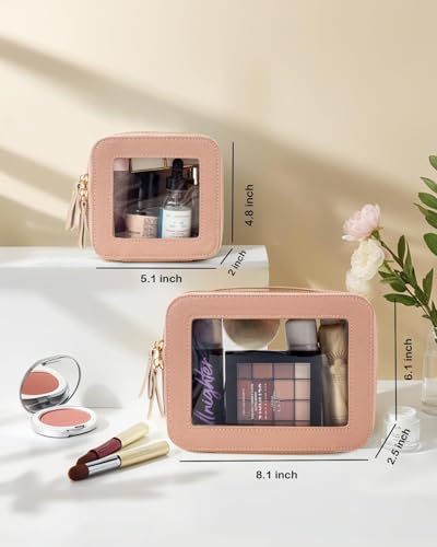 Travel Clear Makeup Bag Set, TSA Approved Cosmetic Bag Case with Zipper Portable Makeup Pouch Toiletry Bag Traveling Cosmetic Organizer Storage Bag Car Organizer Car Essentials - color: Mini+Large Dark Pink