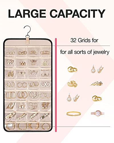 BAGSMART Hanging Jewelry Organizer Storage Roll with Hanger Metal Hooks Double-Sided Jewelry Holder for Earrings, Necklaces, Rings on Closet, Wall, Door, 1 piece, Medium, Black - color: Black, size: Medium