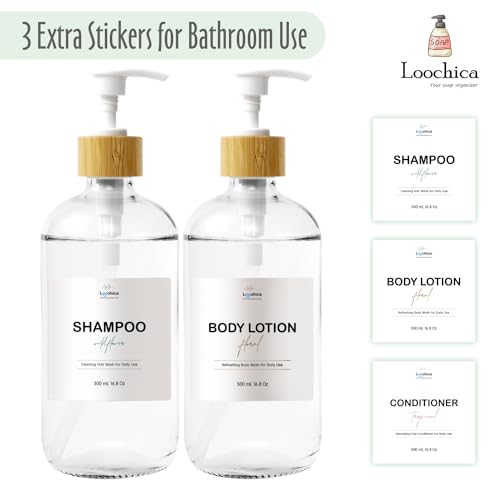 LOOCHICA 2 Pack Clear Glass Soap Dispenser with Plastic Pump, Transparent Dish and Hand Soap Dispenser Set, Refillable Reusable Apothecary Soap Pump Dispenser Bottles for Bathroom and Kitchen - color: A05-2 X Clear