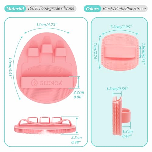 Silicone Body & Face Scrubber Set, 360° Anti-Slip & Hand-fit Silicone Shower Scrubber for Rich Foaming Deep Cleaning, Unique Facial Scrubber with Side-bristles for Contoured Areas.(Pink) - color: Pink Set