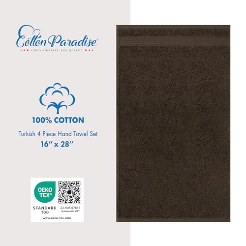 Cotton Paradise 100% Cotton Turkish Towel Set, Soft Absorbent Quick Dry, 4 Piece Hand Towel Set, Chocolate Brown - color: Chocolate Brown, size: 4 PC SET (16x28")