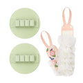Bath Scrubber Kit: 2 Silicone Exfoliating Pats & Double-Sided Long Handle Back Scrubber Bath Puff for Deep Cleansing - color: 2 Green & Pink
