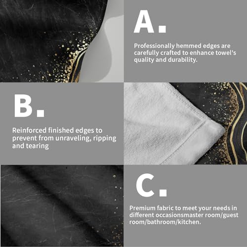 Miaoquhe Black Gold Marble Hand Towel Set of 2, Marble Texture Soft Highly Bath Towels 14x28in Absorbent Bathroom Hand Face Fingertip Towels Washcloth Quick Dry DecorTowels for Kitchen Gym Spa - color: Marble-black