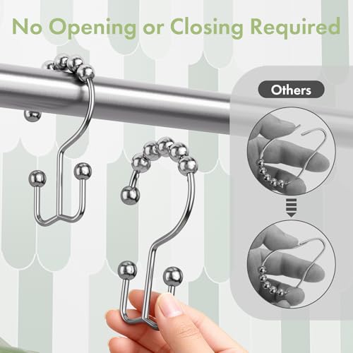 Amazer Shower Curtain Rings, Rust-Resistant Metal Double Shower Hooks for Curtain Rolling Shower Curtain Hooks Rings Shower Rings for Bathroom Shower Curtain Rod, Chrome, Set of 12 Rings - color: Chrome, style: Modern - Double Hooks