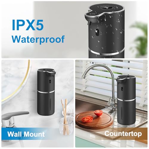 Automatic Liquid Soap Dispenser 12.8oz, Rechargeable & 6 Levels Soap Adjustable with Digital Display, Wall Mount, Waterproof, Touchless Hand/Dish Soap Dispenser for Kitchen, Bathroom, Hotel - color: Black