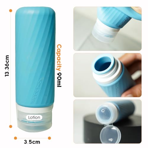 Laxen 5 Pack Travel Bottles for Toiletries, 3 oz TSA Approved Silicone Travel Bottles Set with Labels and Clear Toiletry Bag, Leakproof Refillable Squeeze Bottles for Shampoo Conditioner, Yellow - color: Yellow