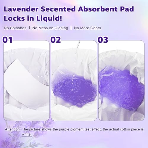 Oumee Scented 100 Count Absorbent Commode Pads for Bedside Commode Bucket | Commode Liner Pads with Absorbent Gel, Potty Liner Pads for Adults Seniors Portable Toilet Pad Bedpans - size: 9.5*5.1in-Lavender