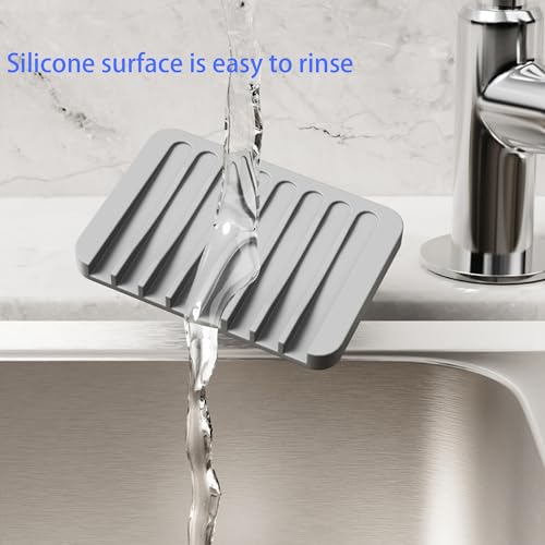 4-Pack Self Draining Soap Dish for Shower Bathroom Waterfall Silicone Soap Saver Tray Sponge Holder for Kitchen Sink Non-Slip Easy Clean (Light Blue) - color: Light Blue