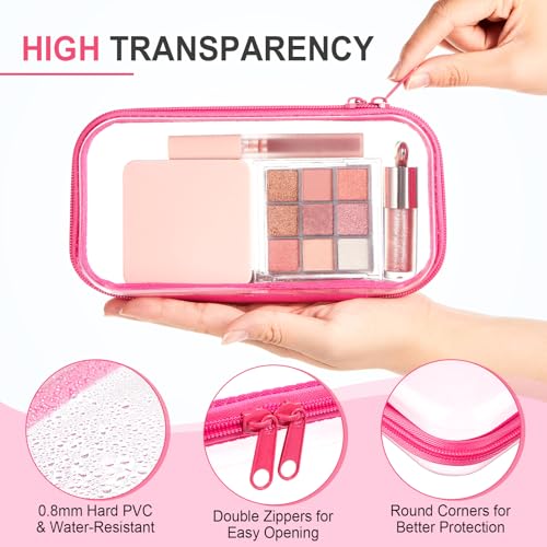 Hoolerry 4 Pcs Hard Clear Zipper Case Makeup Bags Plastic Zipper Pouch Transparent Storage Box Containers for Cosmetics, Snacks, Building Blocks, Puzzles(Clear,7.5 x 3.9 x 2 in,Fluorescent) - color: Fluorescent, size: 7.5 x 3.9 x 2 in