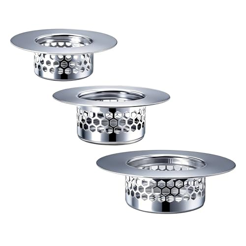 Bathroom Drain Strainers (Set of 3 Sizes), Hair Catcher for Bathroom Sink Bathtub Shower Floor Drain, Stainless Steel Filter Trap Fit Drain Hole from 1.2” to 2.17”