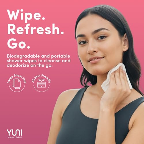 YUNI Beauty Large Body Wipes - Rose Cucumber, 30 Count - Moist Showerless Wipes, Cleanse & Deodorize, On-the-Go Waterless Body Cleanser, Individually Wrapped for Camping, Travel & Gym - size: 30 Count (Pack of 1)