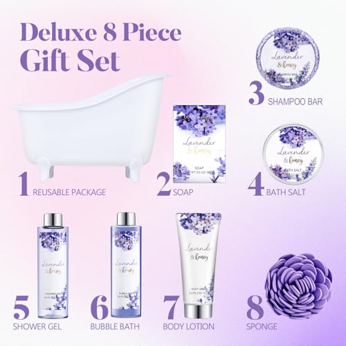 Body & Earth Bath and Body Gift Set - 8 Pcs Lavender Spa Baskets for Women, Spa Kit for Women, Birthday, Holiday, Anniversaries, Christmas Gifts for Her, Mom, Wife, Girlfriend