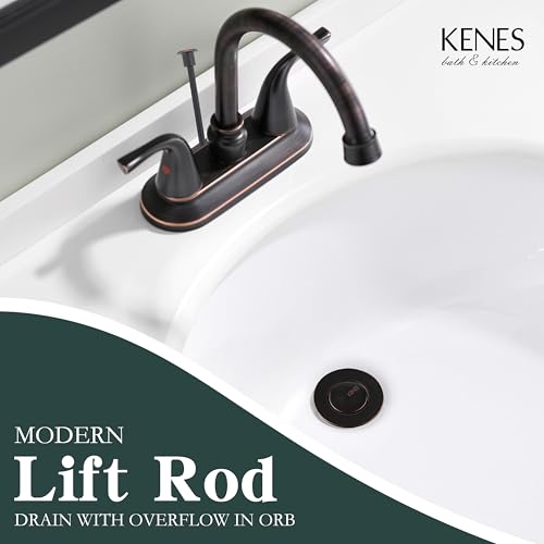 KENES Oil Rubbed Bronze Bathroom Sink Drain Assembly with Lift Rod, Bathroom Sink Drain with Overflow, Lavatory Pop Up Drain Stopper for Bathroom Vanity Sink, LJ-P701-8 - color: Oil-rubbed Bronze, size: Small Pop up Cap (With Overflow)