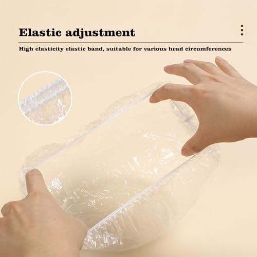 100 PCS Disposable Shower Caps Thickened Waterproof Hair Bath Caps for Women Men Girls Travel Spa Hotel Home Use Salon - Multi-Purpose Elastic Plastic Clear Shower Caps, Essentials Accessories(20.5")