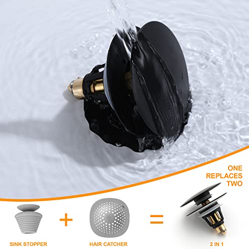 Universal Bathroom Sink Drain Stopper - 1.1~1.5" Pop Up Drain Stopper, Anti-Clogging Bounce Basin Filter with Hair Catcher, Stainless Steel Sink Drain Strainer (Matte Black) - color: Matte Black, style: Large Lid