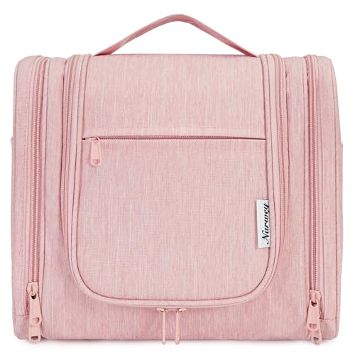 Narwey Hanging Toiletry Bag for Women Travel Makeup Bag Organizer Toiletries Bag for Cosmetics Essentials Accessories - color: Pink