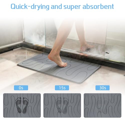 Stone Bath Mat, 20"x30" Large Size Diatomite Fast Drying Non Slip Stone Shower Mat, Super Absorbent for Bathroom & Kitchen, Multi-Use as Pet Mat, Easy to Clean, Gray - color: Style 01-gray, size: 20"x30"