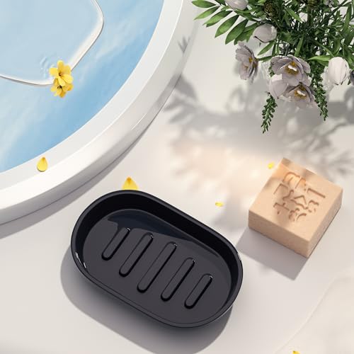 Bathroom Soap Dishes, Not Plastic！White Soap Dishes for Bar Soap, Bamboo Soap Dishes Holder for Bathroom Shower, Bathroom Sink Soap Dish (Black) - color: Black2.0