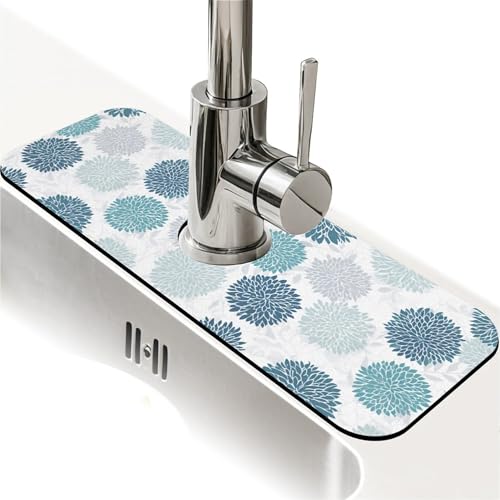 Faucet Fast Absorbent Pad - Green And Blue Chrysanthemum Drying Pad, Suitable For Kitchen, Bathroom, Island And Other Scenes - color: Green and blue chrysanthemum