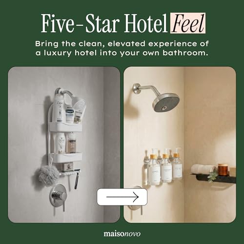 Shampoo and Conditioner Dispenser Wall Mounted Set of 3 Clear Bamboo - No Drill Shower Soap Dispenser for Bathroom Refillable - Spa Hotel Style Accessories by MaisoNovo - color: Clear Bamboo Set of 3