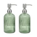 14Oz Green Soap Dispenser Bathroom - 2 Pack, Clear Glass Hand Soap Dispensers with Stainless Steel Pump, Refillable Dish Soap Dispenser for Kitchen, Countertop Soap Dispensers - color: 2 Pack - Green