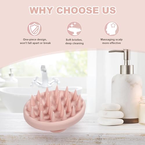Meartchy Silicone Scalp Massager, Scalp Scrubber for Hair Growth with Soft Bristles, Scalp Exfoliator Brush Dandruff Removal Shampoo Brush for Wet Dry Scalp Care (Light Pink) - color: Light Pink