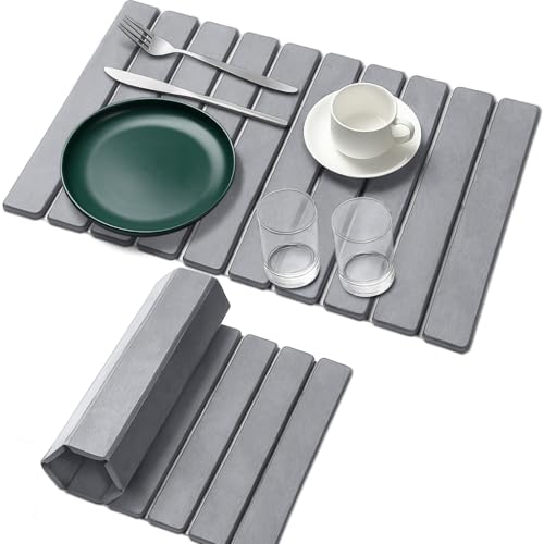 Premium Foldable Stone Bath Mat - Ultra Absorbent Quick Drying Compact Easy to Store & Clean Non-Slip Diatomaceous Earth Bath Shower Mat (Delicate Grey) - color: Light Grey