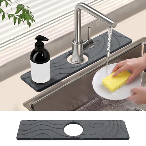 2 Pcs Faucet Mat for Kitchen Sink 15.74”×3.94” Diatomite Quick Dry Sink Splash Guard Absorbent Kitchen Stone Sink Tray Faucet Splash Guard for Bathroom Counter - size: 15.75 * 3.94"