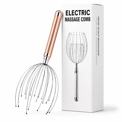 Winyoung Head Massager Scalp, Electric Scalp Massager with 20 Metal Fingers – Head Scratcher & Hair Massage Tool, Waterproof Head Massage for Stress Relief, Stocking Stuffers Gift for Women & Men - color: Rose Gold