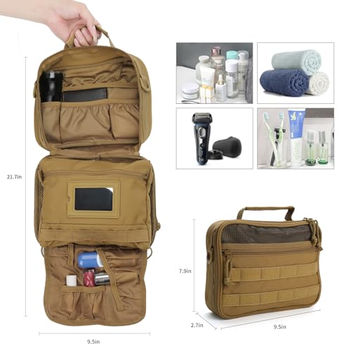 SUNRISING Tactical Travel Toiletry Bag for Men and Women, Hanging Travel Toiletry Organizer Dopp Kit, Toiletries Shaving Hygiene Bathroom Bag,Men's Toiletry Bag for Short Trips Camping - Khaki - color: Khaki
