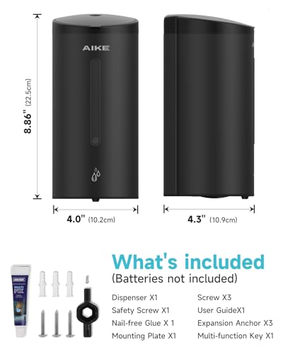 AIKE Classic Automatic Soap Dispenser,25 oz Liquid Wall Mount,MatteBlack Stainless Steel Finish Model AK1205E - color: Matteblack Stainless Steel