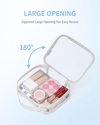 Narwey TSA Approved Clear Toiletry Bag for Travel, Waterproof PVC Clear Makeup Bags Portable Compact Cosmetic Bag Make Up Organizer Airport Airline Quart Size Compliant Bag (Grayish Blue Checkerboard) - color: Grayish Blue Checkerboard