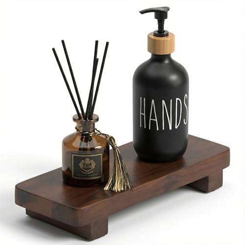 DEMIGO Soap Stand & Riser, Dark Brown Acacia Wood Bar Soap Tray, 9.8 x 4 in | 100% Solid Wood Rectangle Countertop Display for Candle, Plant, Kitchen & Bathroom Counter, Farmhouse Decor, Sink & Vanity - color: Dark Brown