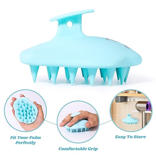 URTHEONE Scalp Massager Shampoo Brush for Hair Growth,Soft Silicone Scalp Scrubber Shower Brush for Women Men Kids Stress Relax&Scalp Exfoliator,Scalp Scrubber for Dandruff Removal (Cyan) - color: Cyan