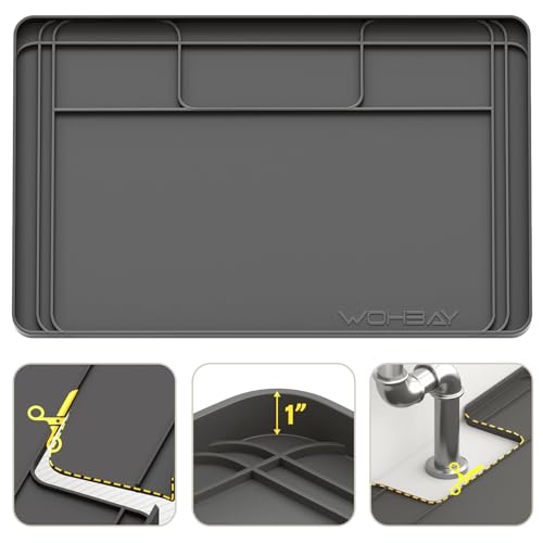 Under Sink Mats for Kitchen Waterproof, 34" X 22" Or Smaller Cut to Fit Under Sink Drip Tray for Kitchen Bathroom Cabinets, Silicone Liner Hold Up to 3.3 Gallons Liquid - Grey - color: Gray