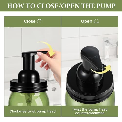 Amolliar Plastic Mason Jar Foaming Soap Dispenser Pump Lid, 16oz Foam Soap Dispenser with Cute Lables - Green Refillable Hand Soap Dispenser for Bathroom Kitchen Shower (2 Pack, Black) - color: Black