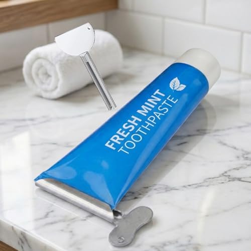 4 Pack Toothpaste Tube Squeezer Set, 2 Stainless Steel Metal Tube Wringers + 2 Hangable Plastic squeezers, Bathroom Toothpaste Key for Cream, Hair Dye, Paint, Reduce Waste Tool