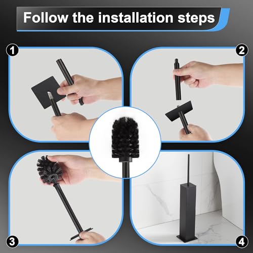 BVL Toilet Brush and Holder Set Black Stainless Steel 304 Square Freestanding Toilet Brush for Bathroom - color: Black