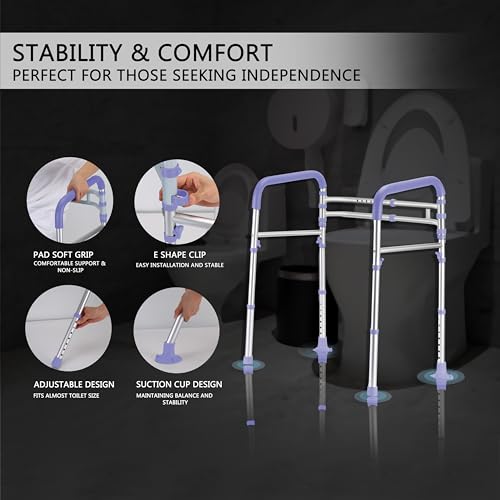 Lianjindun Toilet Safety Rails (350 lb), Adjustable Toilet Frame for Elderly, Seniors, Handicap & Disabled, Foldable Handicap Toilet Handles Fit Any Toilets（Purple） - color: Purple