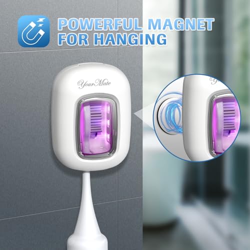 YourMate Rechargerable UVC Toothbrush Sanitizer Case Pro Compatible with Electric Toothbrush Heads/Regular Toothbrushes Travel Toothbrush Covers Case Magnetic Holder for Houshold/Traveling White - color: White