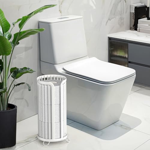 Toilet Paper Holder Stand, Freestanding Toilet Paper Storage,White | Waterproof Raised Feet,Rustproof,Fit 3 Mega Rolls,No Drilling No Assemble,Minimalistic Storage,Space-saving Renter Friendly - color: White, size: 1 Pack