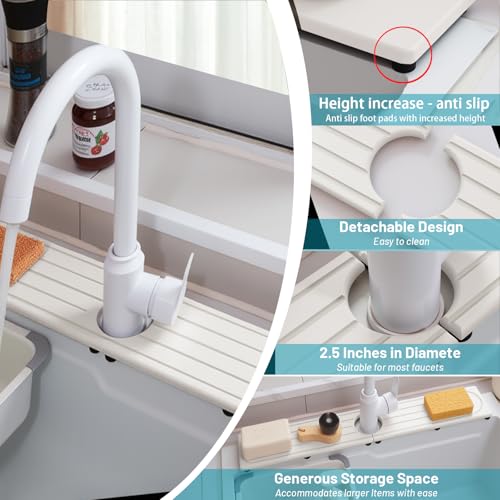 Faucet Mat for Kitchen Sink with Raised Feet, Stone Sink Mat Quick Dry around Faucet, Water Absorbent Stone Tray, Sink Splash Guard & Protectors, Stone Drying Mat for kitchen Counter - color: White Gray Style 1, size: 23.7" x 4"